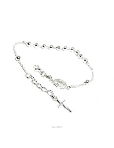 Bracciale rosario uomo donna in Argento 925 croce latina 16-19 cm palline da 4 mm chiaro