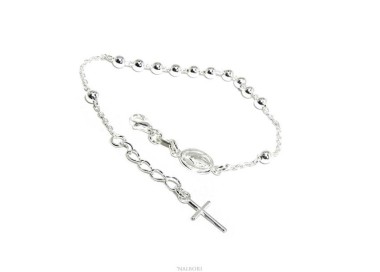 NLB|Rosary bracelet man woman in 925 Silver Latin cross 16-19 cm balls of 4 mm clear