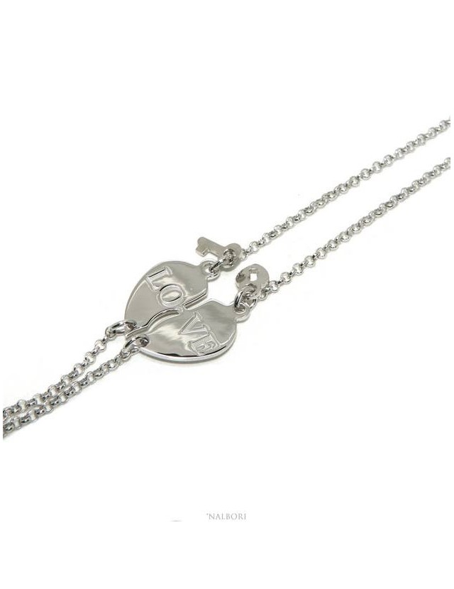 NALBORI Bracciale doppio LUI e LEI scritta LOVE lucchetto chiave Argento 925 cuore spezzato NALBORI Bracciale doppio LUI e LEI scritta LOVE lucchetto chiave Argento 925 cuore spezzato