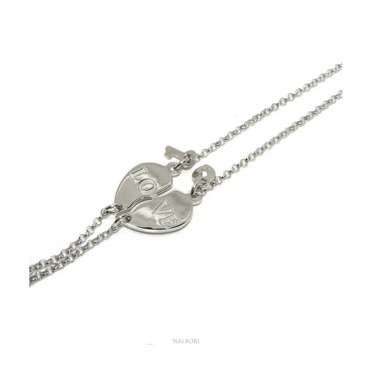 NALBORI Double bracelet HIM and HER written LOVE key padlock Silver 925 broken heart