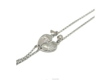 NALBORI Bracciale doppio LUI e LEI scritta LOVE lucchetto chiave Argento 925 cuore spezzato