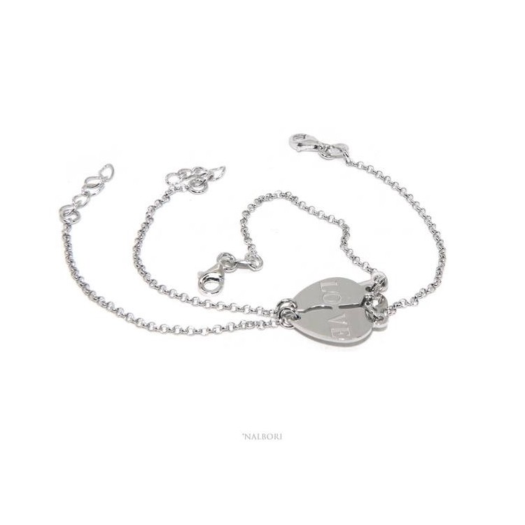 NALBORI Double bracelet HIM and HER written LOVE key padlock Silver 925 broken heart