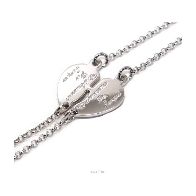 NALBORI Double bracelet HIM and HER written we will love each other forever Silver 925 broken heart