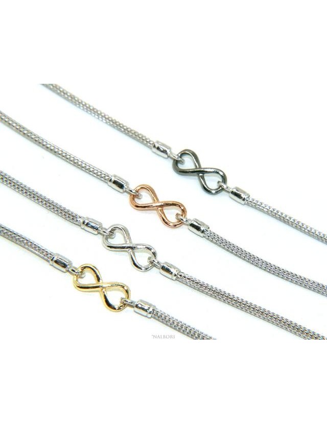 NALBORI® Bracciale Argento 925 fox tail cavetto con infinito oro giallo bianco rosa 15,5 18,50 cm NALBORI® Bracciale Argento 925 fox tail cavetto con infinito oro giallo bianco rosa 15,5 18,50 cm