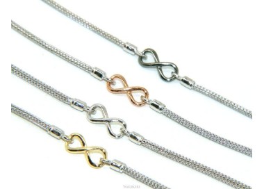 NALBORI® Bracciale Argento 925 fox tail cavetto con infinito oro giallo bianco rosa 15,5 18,50 cm