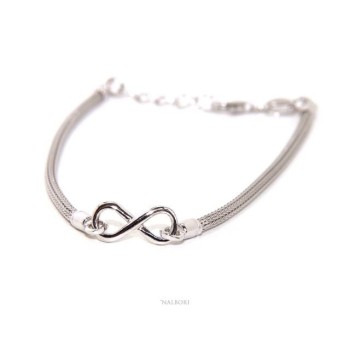 NALBORI® Bracelet Silver 925 fox tail cable with infinite white yellow gold pink 15,5 18,50 cm