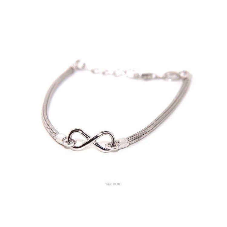NALBORI® Bracciale Argento 925 fox tail cavetto con infinito oro giallo bianco rosa 15,5 18,50 cm