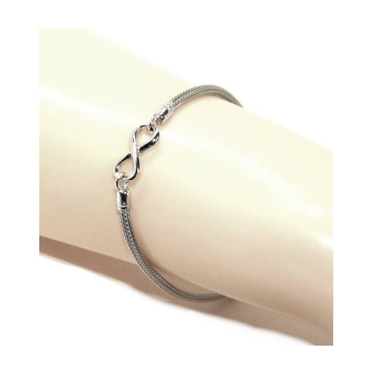 NALBORI® Bracelet Silver 925 fox tail cable with infinite white yellow gold pink 15,5 18,50 cm