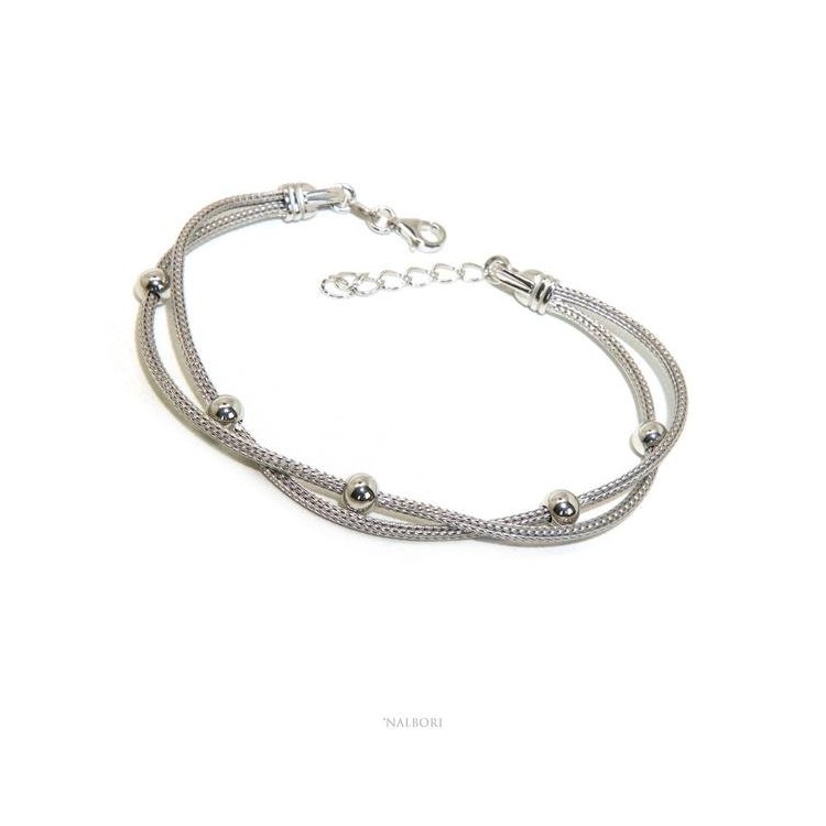 NLB|double ball bracelet 5mm fox tail 925 silver cord for woman 16.5 / 20.5 cm NALBORI Italy