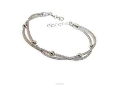 NLB|double ball bracelet 5mm fox tail 925 silver cord for woman 16.5 / 20.5 cm NALBORI Italy
