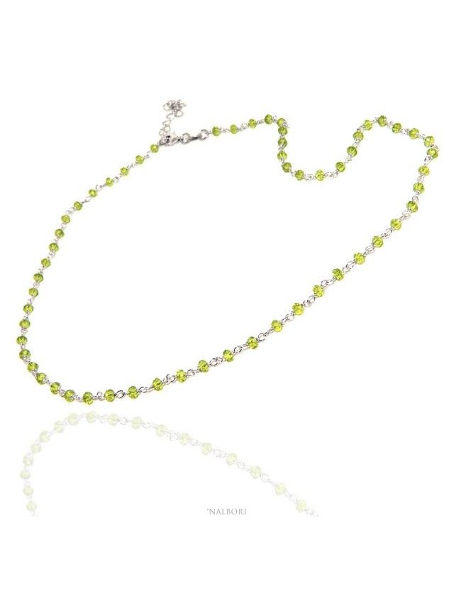 NALBORI codice N1208 collana argento 925 per uomo o donna con cristallo verde lime 3,5 mm marsigliese fatta a mano 45+5 NALBORI codice N1208 collana argento 925 per uomo o donna con cristallo verde lime 3,5 mm marsigliese fatta a mano 45+5