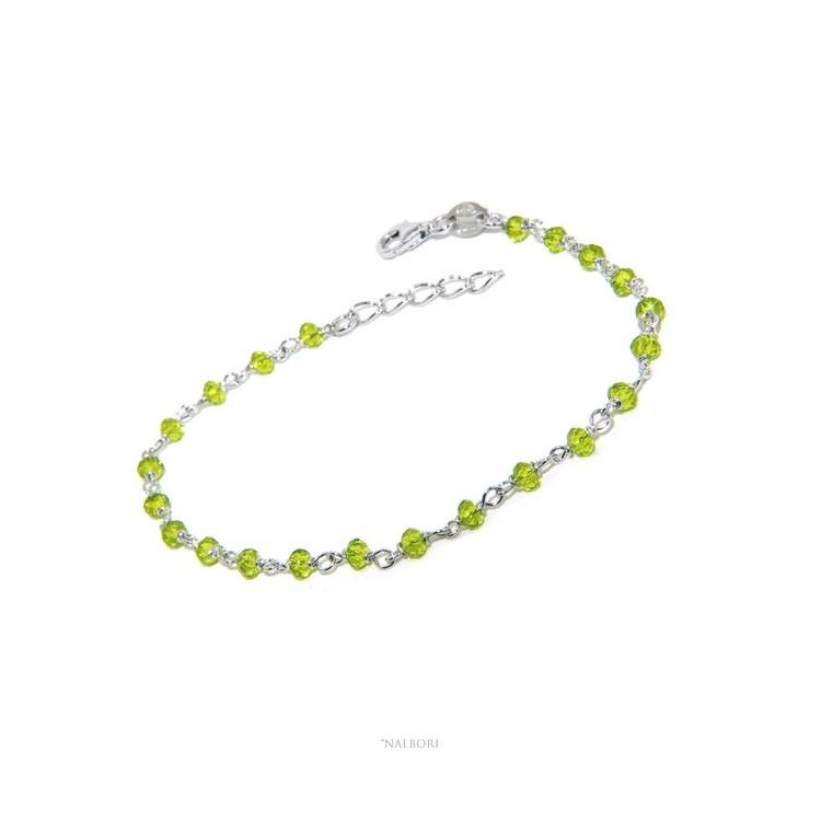 NALBORI Bracelet man woman Silver 925 With lime green crystal 3,5mm Marseillaise handmade 16,5-19,5cm