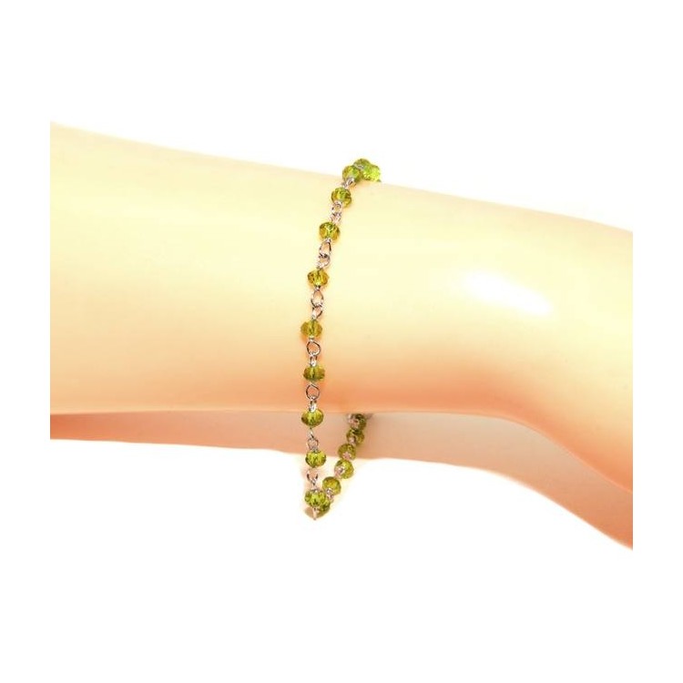 NALBORI Bracelet man woman Silver 925 With lime green crystal 3,5mm Marseillaise handmade 16,5-19,5cm