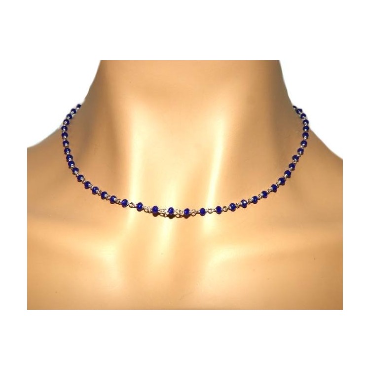 NALBORI codice N0680 marsigliesi collana Argento 925 con cristallo blue blu bluette 3,5 mm fatta a mano 45+5