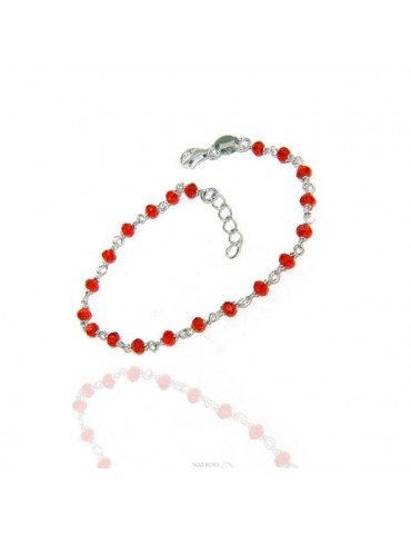 N1210 Braccialetto unisex argento 925 con cristallo rosso semitrasparente 3,5mm marsigliese fatto a mano 16,5-19,5cm