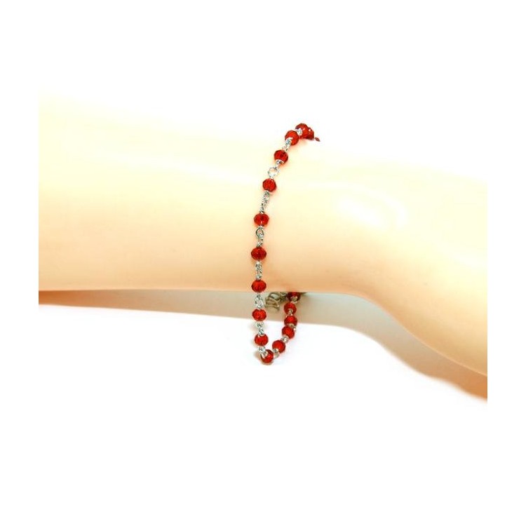 NLB|N1210 Braccialetto unisex argento 925 con cristallo rosso semitrasparente 3,5mm marsigliese fatto a mano 16,5-19,5cm NALBORI