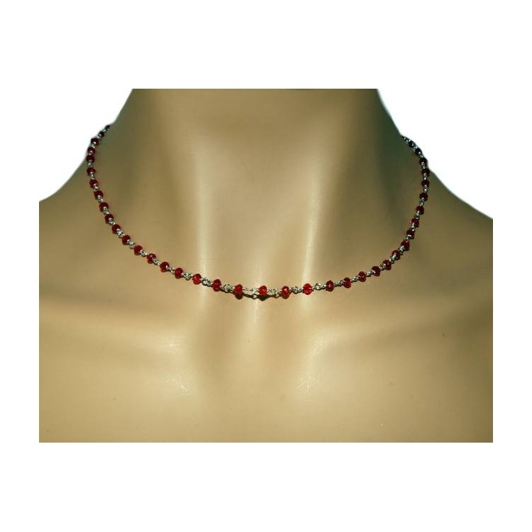 NALBORI 925 silver necklace for men or women with rubin red 3.5 mm handmade Marseillaise 45 + 5