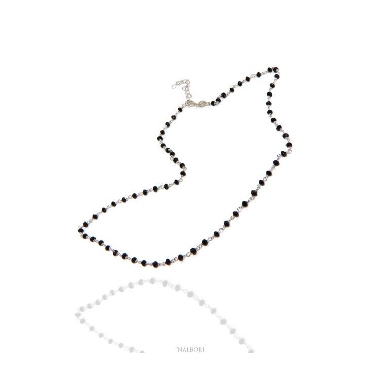NLB|Man woman necklace Silver 925 with black crystal 3.5 mm NALBORI Marseille handmade 50+5