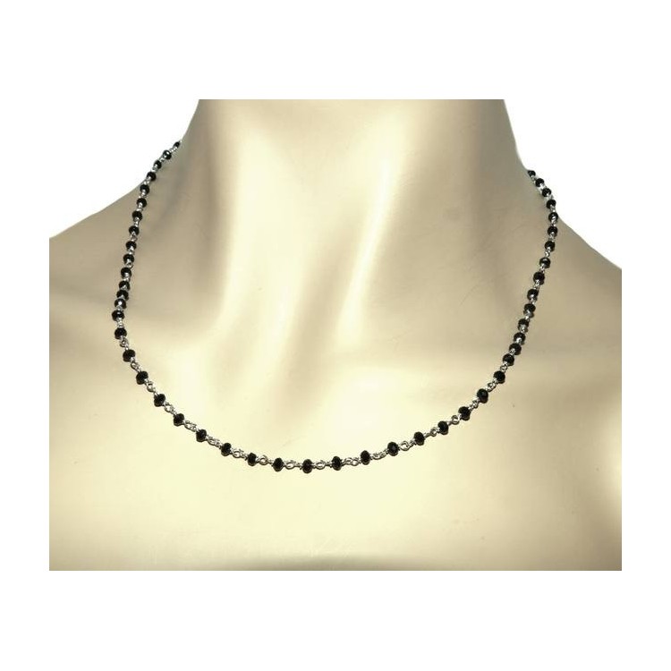 NLB|Man woman necklace Silver 925 with black crystal 3.5 mm NALBORI Marseille handmade 50+5
