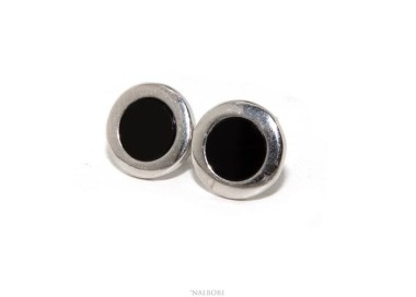 NALBORI orecchini Argento 925 a bottone 11mm uomo donna bottone onice bordo largo