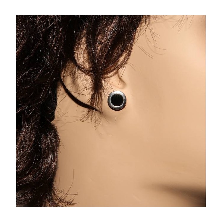 NALBORI orecchini Argento 925 a bottone 11mm uomo donna bottone onice bordo largo