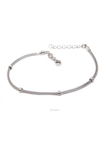 NALBORI fox tail bracelet, 925 silver cord with rondelle nuggets for men and women, 16.5 - 20.00