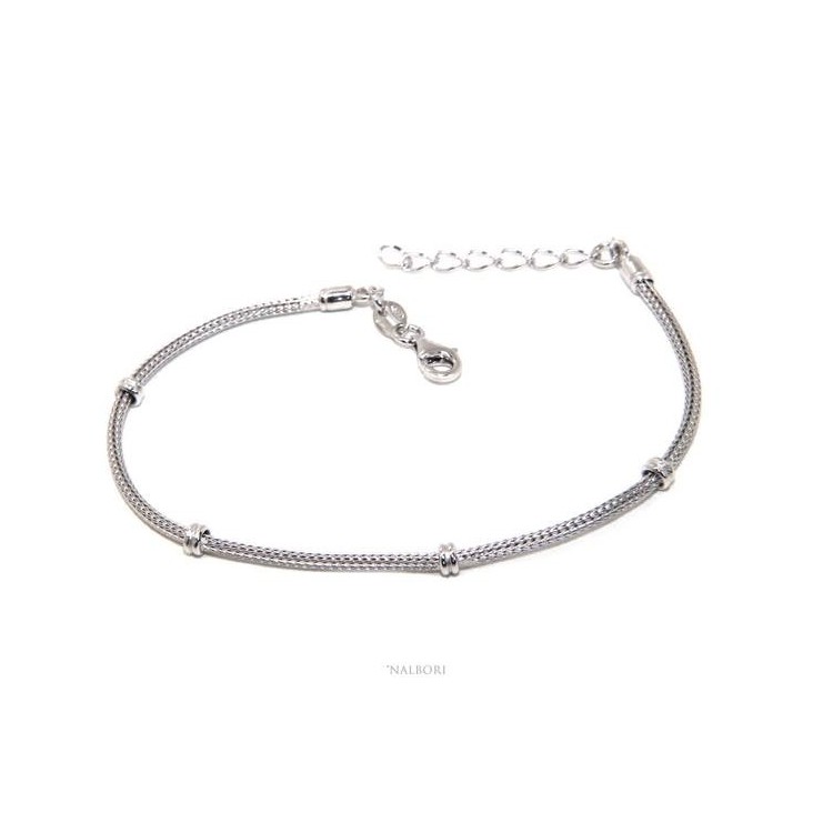 NALBORI fox tail bracelet, 925 silver cord with rondelle nuggets for men and women, 16.5 - 20.00
