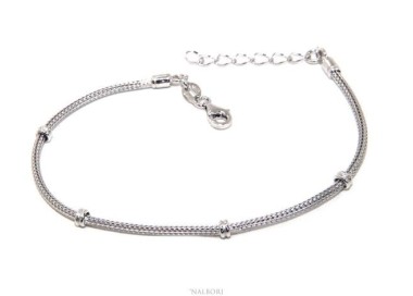NALBORI bracciale fox tail cavetto argento 925 con pepite rondelle uomo e donna
