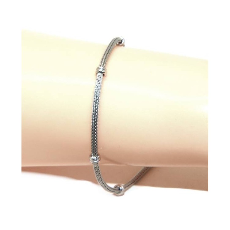 NALBORI fox tail bracelet, 925 silver cord with rondelle nuggets for men and women, 16.5 - 20.00