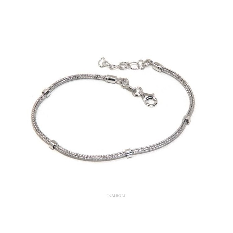 NALBORI fox tail bracelet 925 silver cord with smooth washers for men and women 16.5 - 20.00