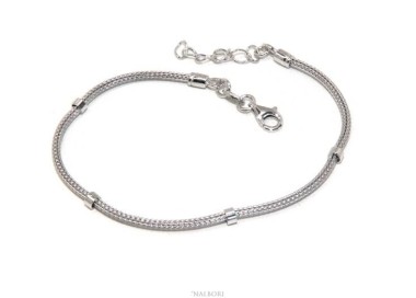NALBORI fox tail bracelet 925 silver cord with smooth washers for men and women 16.5 - 20.00