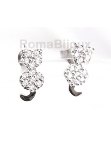 italian silver :   woman earrings zirconia white cat kitten tail contrary