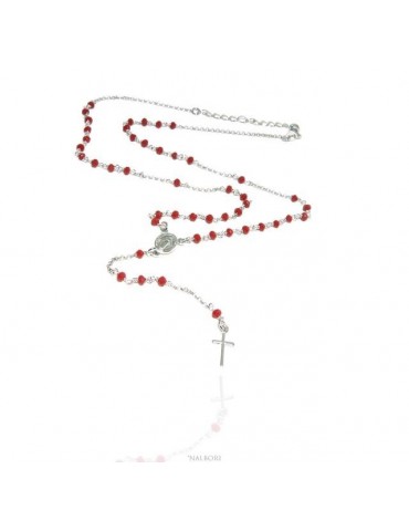 Rosary necklace man 925 With red crystal 3.5mm cross and madonna 51 + 5