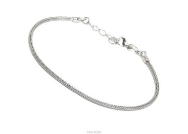 NALBORI bracciale fox tail cavetto in argento 925 semplice lineare polso 17 - 20 cm