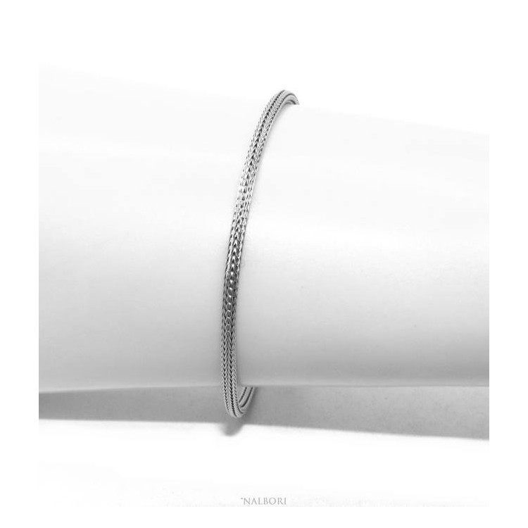 NALBORI bracciale fox tail cavetto in argento 925 semplice lineare polso 17 - 20 cm