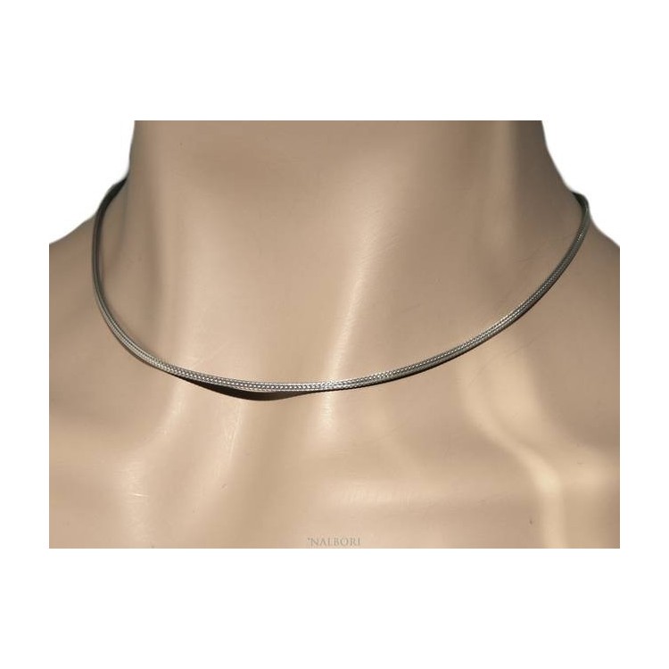 NALBORI fox tail necklace 925 sterling silver simple linear 43 + 5 cm man woman