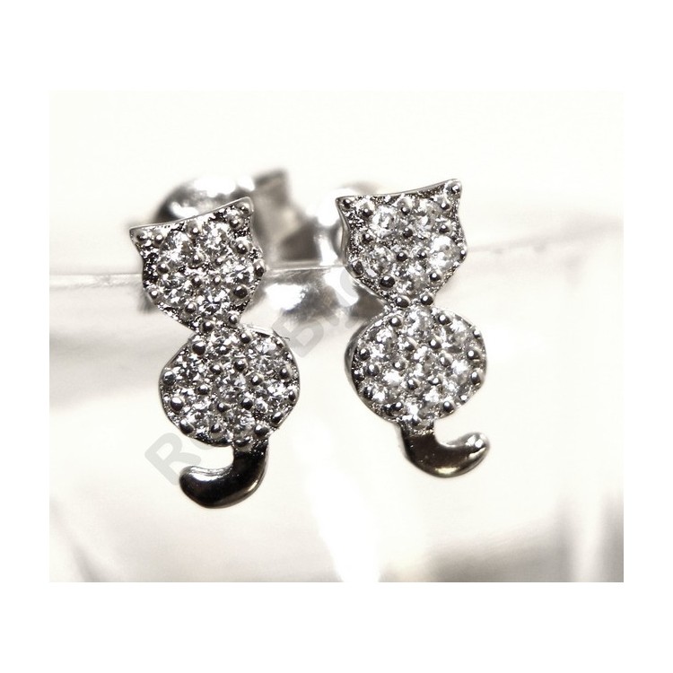 NLB|italian silver :   woman earrings zirconia white cat kitten tail contrary