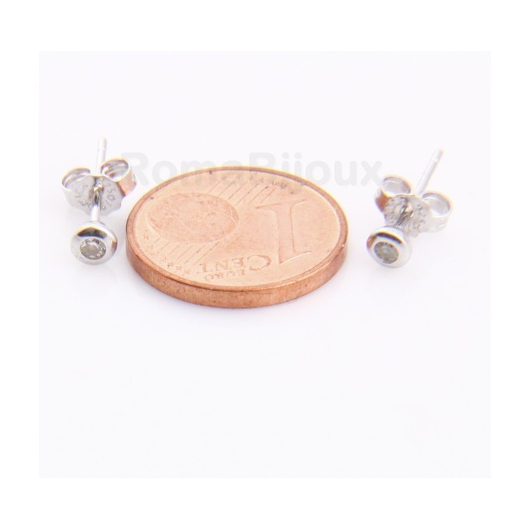 NLB| Silver :   earrings woman or man micro chives 2mm cubic zirconia