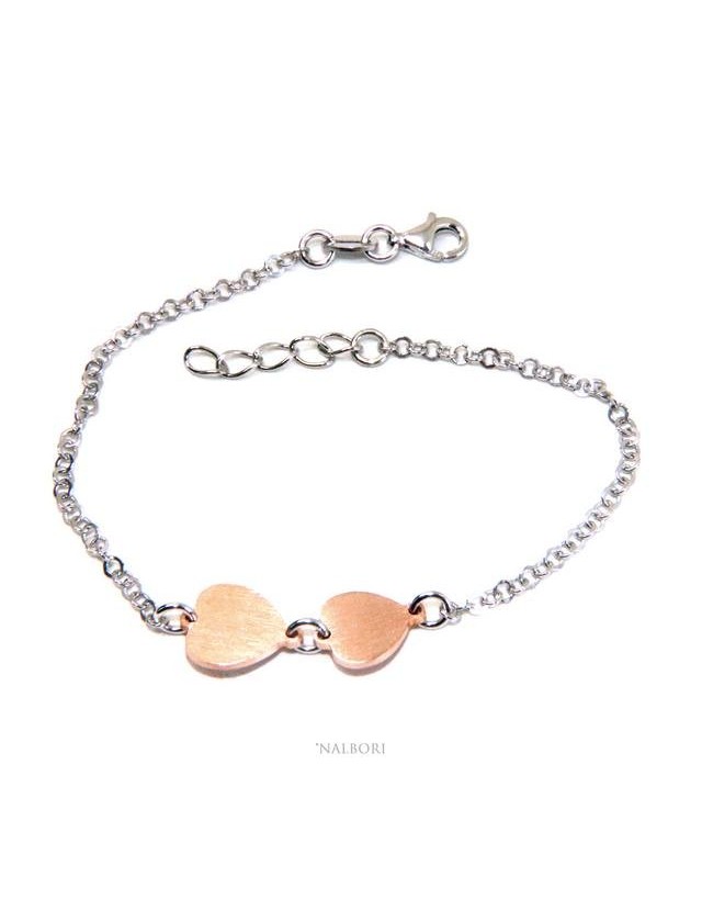 Bracciale Argento 925 donna NALBORI® con cuori rosa piccolo e grande 17-19,50 Bracciale Argento 925 donna NALBORI® con cuori rosa piccolo e grande 17-19,50