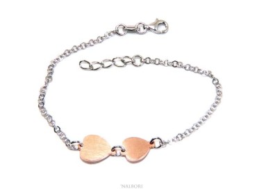 NALBORI® Women's Silver 925 Bracelet with small and large pink hearts 17-19.50