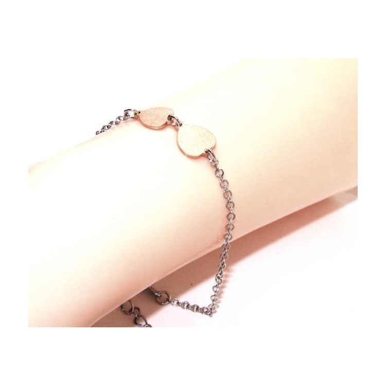 NALBORI® Women's Silver 925 Bracelet with small and large pink hearts 17-19.50