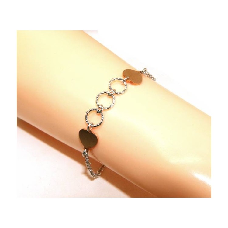 NLB|Bracciale Argento 925 donna NALBORI® con cuori rosa e cerchietti 16 -19