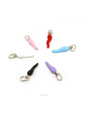 Amuleti di NALBORI : 6 ciondoli argento 925 corno cornetto piccolo 14x4 mm smaltato
