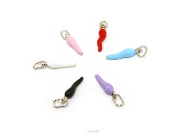 NLB|Amulets by NALBORI: 6 pendants 925 sterling silver horn small 14x4 mm enamelled