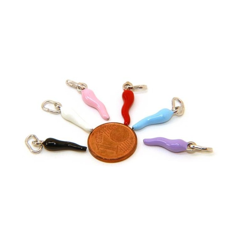 NLB|Amulets by NALBORI: 6 pendants 925 sterling silver horn small 14x4 mm enamelled