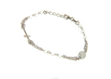 NLB|Rosary bracelet man woman Silver 925 miraculous madonna, small cross and white crystal. Mis. 16.50 - 19.00