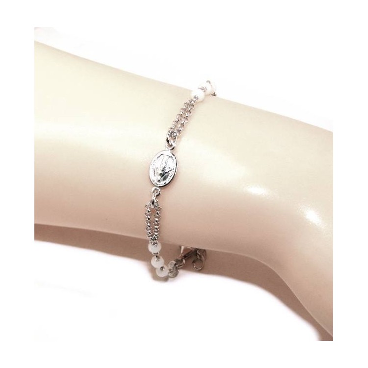 NLB|Rosary bracelet man woman Silver 925 miraculous madonna, small cross and white crystal. Mis. 16.50 - 19.00
