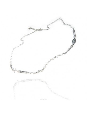 Collana Rosario Argento 925 girocollo cristallo bianco