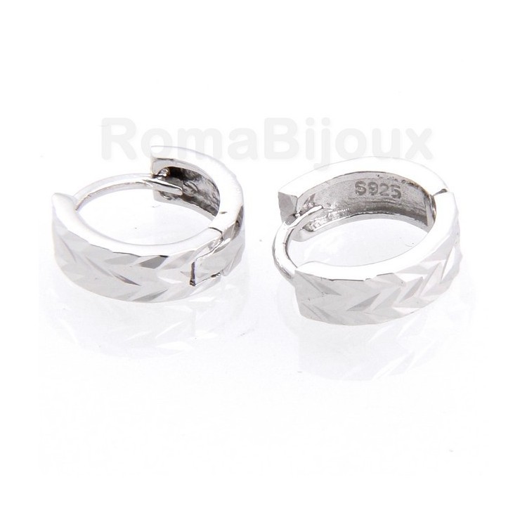 NLB|Silver 925/oo : earrings massive cliquet man or woman diamond faceted small 13 mm (one pair)