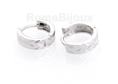 NLB|Silver 925/oo : earrings massive cliquet man or woman diamond faceted small 13 mm (one pair)